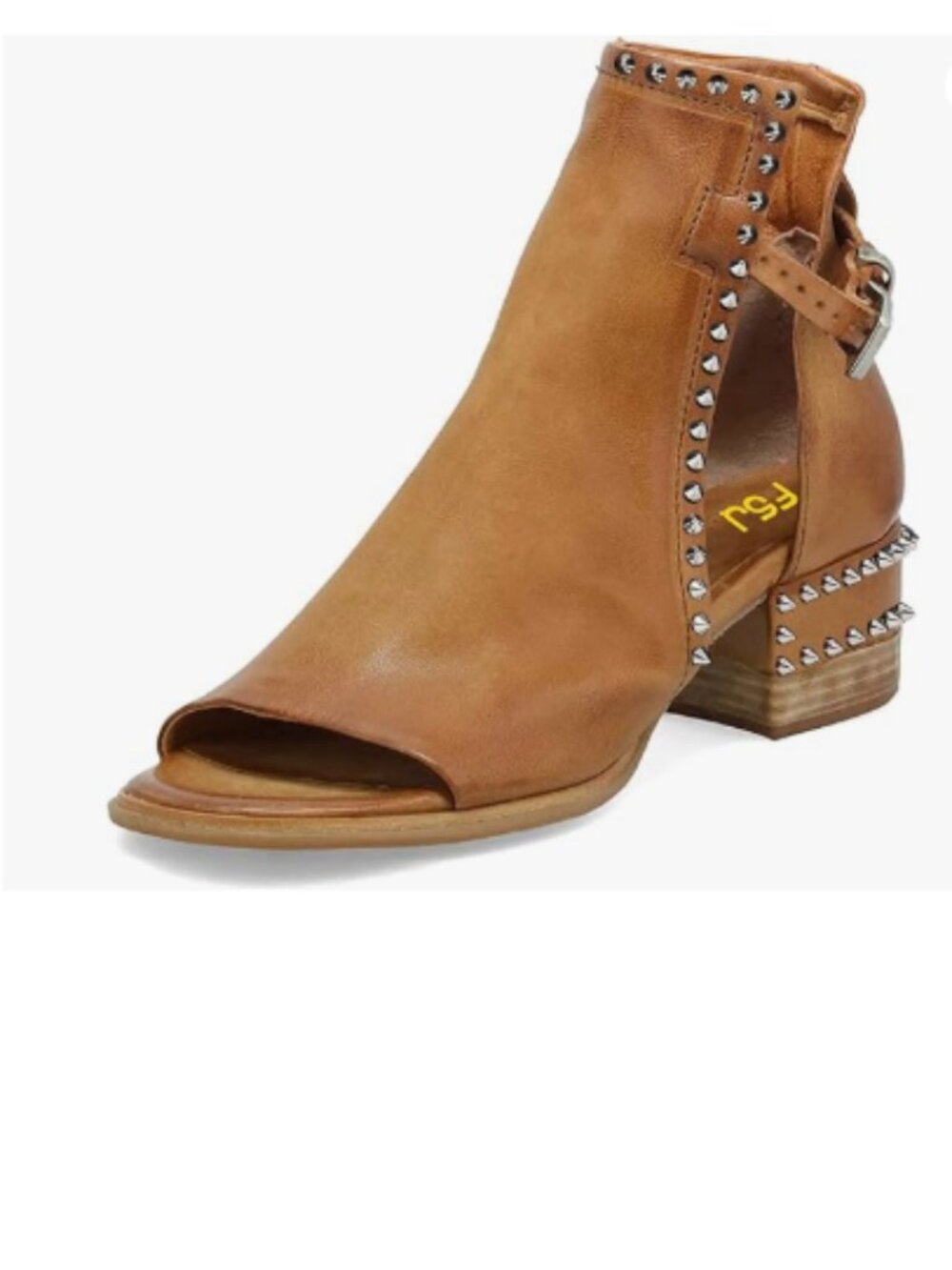 FSJ Brown Rivets Peep Open Toe Cutout Buckle Ankle Bootie Comfortable Sandals